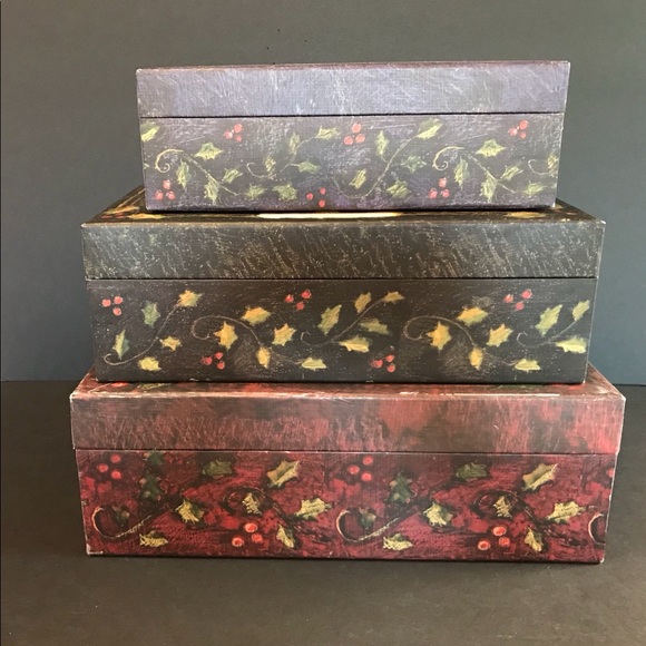 Bob’s Boxes “Primative Colors Christmas ” Susan Winget Artwork Set of 3 Nesting. - Picture 9 of 10